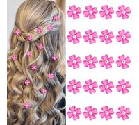 YISSION 20 Pcs Mini Hot Pink Flower Hair Clips with Rhinestone Cute Hair Pins Decorative Hair Clips Wedding Hair Barrettes Bridal Hair Accessories for Girls Women