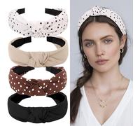 YISSION 4PCS Knotted Headbands for Women Girls Non Slip Polka Dot Head Bands Top Knot Headband for Women Black White Brown Khaki Headband Hair Accessories for Women