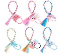 YISSION 6 Hair Ties for Girls, 15 Inch Colorful Braided Hair Extensions for Kids, Butterfly Braided Hair Extensions with Butterfly Elastic Bands, Hair Accessories for