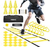 YISSVIC Football Training Equipment Fitness Speed Agility Ladder Training Set for Kids Adult with 4M 8-Rung Ladder 20 Cones 6 Hurdles 6 Traffic Cones 1 Reaction Ball Carry Bag