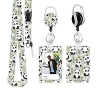 Yistoi ID Card Holder with Strap, Extendable Key Fob, Badge Holder, Removable Lanyard with ID Card Holder Set for Teachers, Doctors and Students, Christmas and New Year Gifts (Panda Shape)