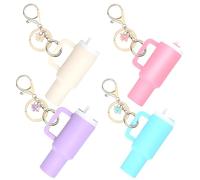 Yistoi Pack of 4 Keychains, Mini Cup Keyrings, Mini Stanley Cup Keyring, Mum Gift, Personality Keyring for Handbags, Backpacks (Pink, Blue, Lavender, Cream White), Pink, blue, lavender, cream white