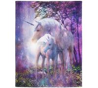 YISUMEI 150x200 cm Blanket Comfort Warmth Soft Cozy Easy Care Machine Wash Fantasy Forest Unicorn Purple,Violet