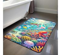 YISUMEI Bath Mat, Super Absorbent Quick-Dry, Waterproof Rubber Backing, Non-Slip Bathroom Floor Mat, 40x60cm - Cartoon Turtle, Octopus, and Fish