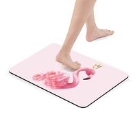 YISUMEI Bathroom Mat, Non-Slip Super Absorption Bath Carpet with Rubber Backing, Fit Under Bathroom Doormat Floor Rugs for Shower Buthtub,17"x24",Pink Flamingo