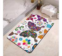 YISUMEI Bathroom Mat, Non-Slip Super Absorption Bath Carpet with Rubber Backing, Fit Under Bathroom Doormat Floor Rugs for Shower Buthtub,17"x24",Mandala Colorful Butterfly