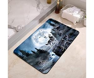 YISUMEI Bathroom Mat, Non-Slip Super Absorption Bath Carpet with Rubber Backing, Fit Under Bathroom Doormat Floor Rugs for Shower Buthtub,17"x24",Forest Wolf Moon