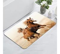 YISUMEI Bathroom Rug,Absorbent Non-Slip Indoor Rugs for Bathtub and Shower Floor,Durable Rubber Backing Print Bath Mat,17"x24",Running Chestnut Color Wild Horses Galloping Animal Theme