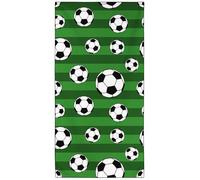 YISUMEI Beach Towel, Soccer Balls on Green Stripes, Large 180x90 cm, Sandproof, Quick-Dry, Lightweight Microfibre, Travel Towel for Gym, Pool