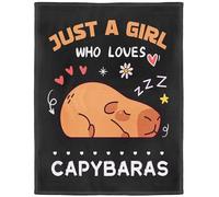 YISUMEI Capybara Fleece Throw Blanket, Just A Girl Who Loves Capybaras Design, Gift for Girls Women Kids, 150 x 200 cm, Black