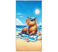 YISUMEI Capybara on Beach Vacation Beach Towel - Large 180x90cm, Quick-Dry Microfiber Towel with Carry Bag, Super Absorbent & Sand-Free Lightweight Travel Towel for Beach, Gym, Pool