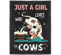 YISUMEI Cow Fleece Throw Blanket, Just A Girl Who Loves Cows Design, Gift for Girls Women Kids, 150 x 200 cm, Black