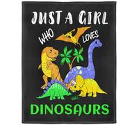 YISUMEI Dino Fleece Throw Blanket, Just A Girl Who Loves Dinosaurs Design, Gift for Girls Women Kids, 125 x 150 cm, Black