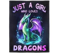 YISUMEI Dragon Fleece Throw Blanket, Just A Girl Who Loves Dragons Design, Gift for Girls Women Kids, 150 x 200 cm, Black