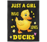 YISUMEI Duck Fleece Throw Blanket, Just A Girl Who Loves Ducks Design, Gift for Girls Women Kids, 150 x 200 cm, Black