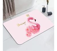 YISUMEI Flower Pink Flamingo Bathroom Mat, Non-Slip Super Absorption Bath Carpet with Rubber Backing, Fit Under Bathroom Doormat Floor Rugs for Shower Buthtub Sink, 17"x24"