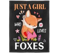 YISUMEI Fox Fleece Throw Blanket, Just A Girl Who Loves Foxes Design, Gift for Girls Women Kids, 150 x 200 cm, Black