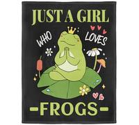 YISUMEI Frog Fleece Throw Blanket, Just A Girl Who Loves Frogs Design, Gift for Girls Women Kids, 150 x 200 cm, Black