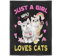 YISUMEI Kitten Fleece Throw Blanket, Just A Girl Who Loves Cats Design, Gift for Girls Women Kids, 150 x 200 cm, Black