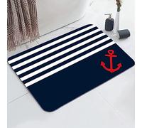 YISUMEI Nautical Stripe Anchor Bathroom Mat, Non-Slip Super Absorption Bath Carpet with Rubber Backing, Fit Under Bathroom Doormat Floor Rugs for Shower Buthtub Sink, 17"x24"