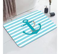 YISUMEI Nautical Stripe Anchor Bathroom Mat, Non-Slip Super Absorption Bath Carpet with Rubber Backing, Fit Under Bathroom Doormat Floor Rugs for Shower Buthtub Sink, 16"x24"