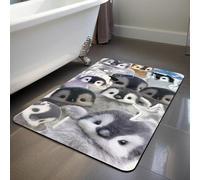 YISUMEI Non-Slip Bath Mat for Shower - 40x60cm Super Absorbent & Quick Drying Microfiber Mat, Baby Penguins Collage - Bathroom Decor Accessory