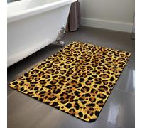 YISUMEI Non-Slip Bath Mat for Shower - 40x60cm Super Absorbent & Quick Drying Microfiber Mat, Bright Yellow Leopard Print - Bathroom Decor Accessory