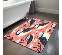 YISUMEI Non-Slip Bath Mat for Shower - 40x60cm Super Absorbent & Quick Drying Microfiber Mat, Cute Puffin Bird - Bathroom Decor Accessory