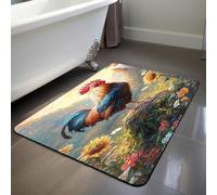 YISUMEI Non-Slip Bath Mat for Shower - 40x60cm Super Absorbent & Quick Drying Microfiber Mat, Proud Rooster Illustration - Bathroom Decor Accessory