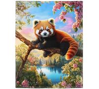 YISUMEI Red Panda Blossom Lake Throw Blanket for Couch Sofa Bed, Soft Fluffy Warm Fleece Blanket for Adults and Kids, 125x150 cm
