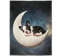 YISUMEI Sleeping Boston Terrier Moon Throw Blanket for Couch Sofa Bed, Soft Fluffy Warm Fleece Blanket for Adults and Kids, 100x150 cm