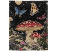 YISUMEI Soft Warm Fluffy Fleece Throw Blanket for Couch Sofa Bed, Mushrooms & Butterflies, 150 x 200 cm