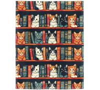 YISUMEI Soft Warm Fluffy Fleece Throw Blanket with Animal Pattern, Bookshelf Cat, 150 x 200 cm