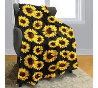 YISUMEI Sunflower Blanket 150x200 cm Double Sided Print Soft Warm Black Flowers Throw Blanket for Women Girls Mum Birthday Gifts