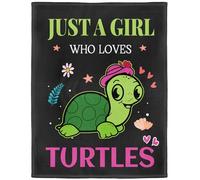 YISUMEI Turtle Fleece Throw Blanket, Just A Girl Who Loves Turtles Design, Gift for Girls Women Kids, 150 x 200 cm, Black