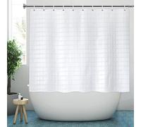 YISURE Short Shower Curtain, White Jacquard Shower Curtain for Bathroom Tub, Waterproof Fabric Shower Curtain with Plastic Hooks 71" W x59 L /180x150cm