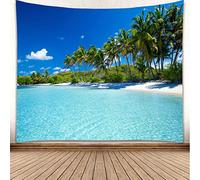 YISURE Tropical Beach Tapestry for Bedroom Aesthetic, Coastal Scenery Tapestry 203x152cm, Blue Sky Limpid Water Ocean Wall Hanging for Home Decor