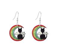 YISXVD Acrylic Moon Cat Dog Earrings for Women Lovely Fun Moon Cat Dog on the Moon Dangle Drop Earrings Statement Jewelry, L, Acrylic, No Gemstone
