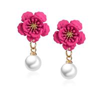 YISXVD Large Flower Pearl Dangle Drop Earrings Metal floral Stud Earrings For Women Statement Wedding Holiday Jewelry, Metal, No Gemstone