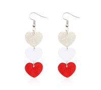 YISXVD Lovely Glitter Sequins Three Love Heart Earrings for Women Acrylic Double Heart Water Droplet Stud Earrings Valentine's Day Jewelry, L, Acrylic, No Gemstone