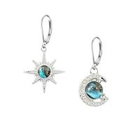YISXVD Silver Cosmic Crystal Gem Star Moon Sun Earrings, M, Metal, No Gemstone