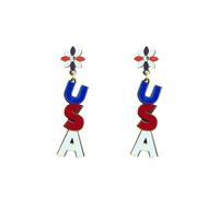 YISXVD Vintage American Independence Day USA Patriotic Earrings Cute Red White Blue Color Block English Letter Stud Earrings for Women, L, Acrylic, No Gemstone