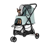 YITAHOME 15 kg Foldable Dog and Cat Stroller, Three Wheels, Mesh Window, Brakes, Iron Tubular Frame, Robust, Suitable for Pets Under Medium Size, Light Green