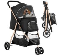 YITAHOME 15 kg Foldable Dog and Cat Stroller, Three Wheels, Mesh Window, Brakes, Iron Tubular Frame, Robust, Suitable for Pets Under Medium Size, Black