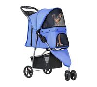 YITAHOME 15 kg Foldable Dog Stroller, Cat Stroller with 3 Wheels, Mesh Windows, Cup Holder, and Brakes, Suitable for Medium-Sized Denim Blue