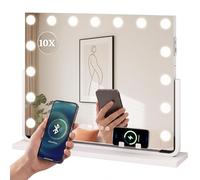 YITAHOME 15 LED Hollywood Vanity Makeup Mirror, 58x46 cm, Cosmetic Mirror with Bluetooth Speaker, USB & Type-C Port, 3 Dimmable Color Temperatures, 10X Magnifying Mirror & Phone Holder, White