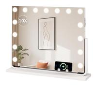 YITAHOME 15 LED Hollywood Vanity Makeup Mirror with Lights, Hollywood Style with USB & Type-C Port, 3 Dimmable Color Temperatures, 10X Magnifying Mirror & Phone Holder, White, 58x46cm
