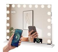 YITAHOME 18 LED Hollywood Vanity Makeup Mirror, 80x60 cm, Cosmetic Mirror with Bluetooth Speaker, USB & Type-C Port, 3 Dimmable Color Temperatures, 10X Magnifying Mirror & Phone Holder, White