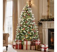 YITAHOME 182cm Pre-Decorated Artificial Christmas Tree with Snow, 250 LEDs, 58 Pine Cones & Berries, 818 Tips, Foldable Design & Metal Stand, 182cm H x 95cm W