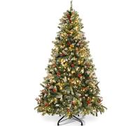 YITAHOME 182cm Pre-Decorated Artificial Christmas Tree with Snow, 250 LEDs, 58 Pine Cones & Berries, 818 Tips, Foldable Design & Metal Stand, 182cm H x 95cm W